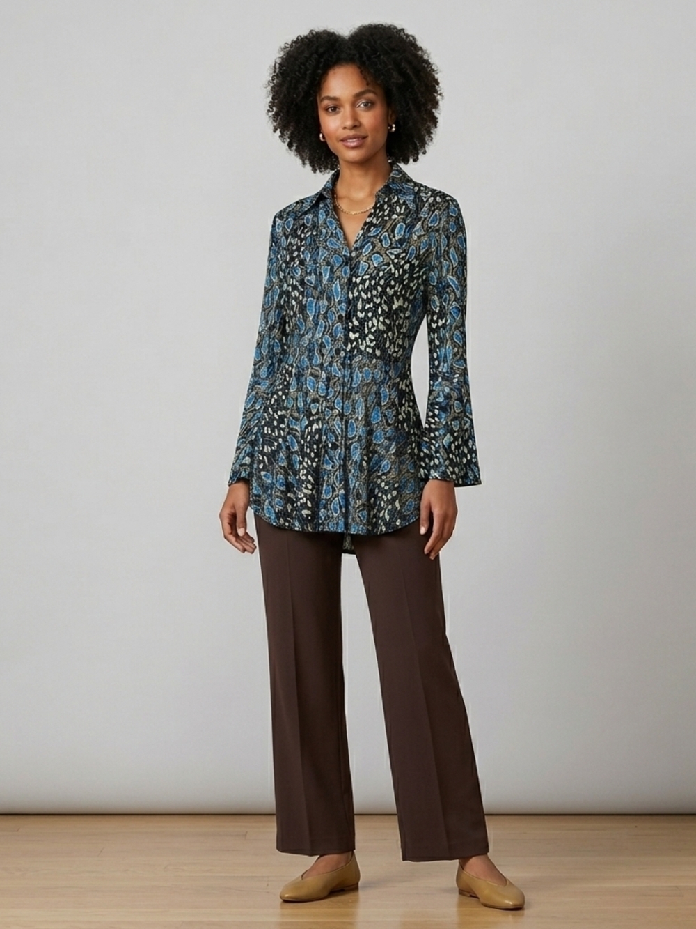Temptations Blue and Black Patterned Tunic Size XL